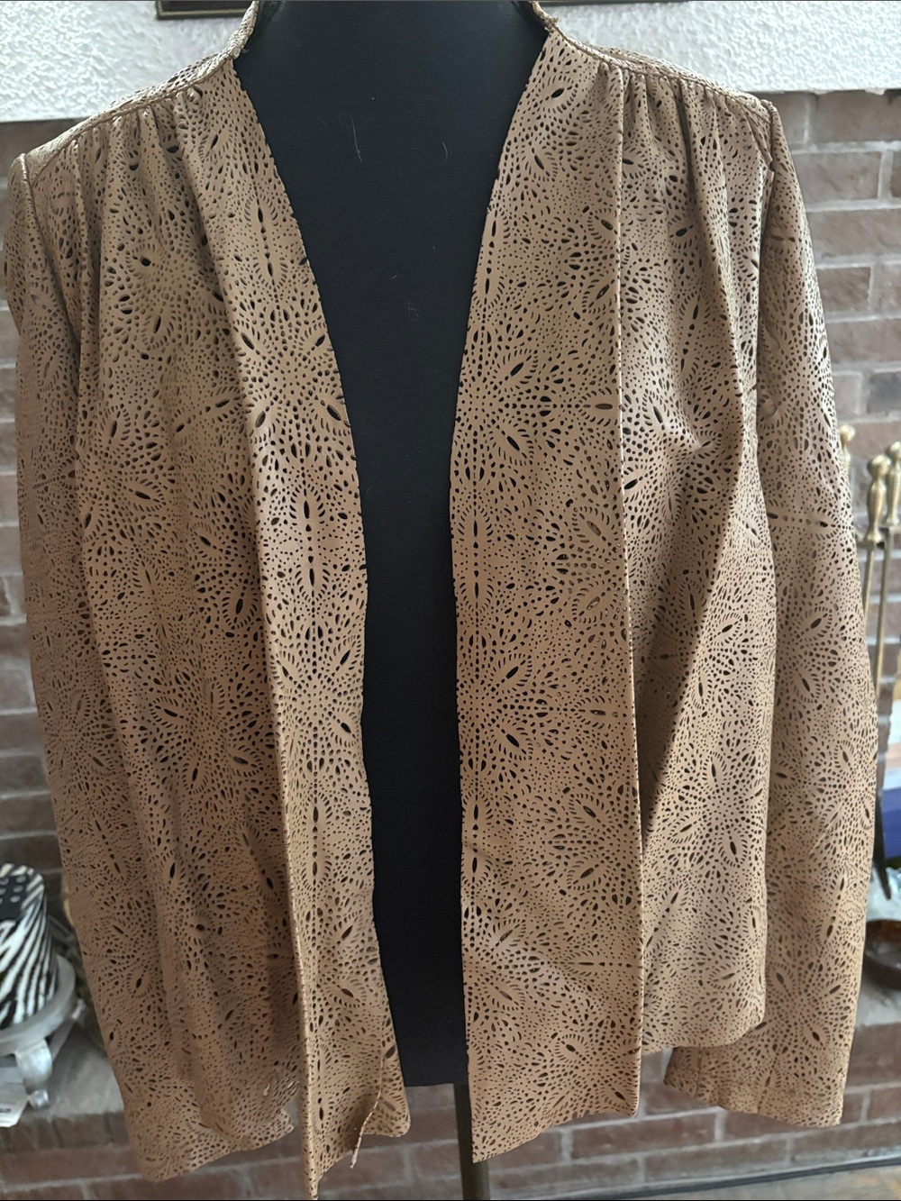 Alice + Olivia Tan Laser-Cut Leather Jacket